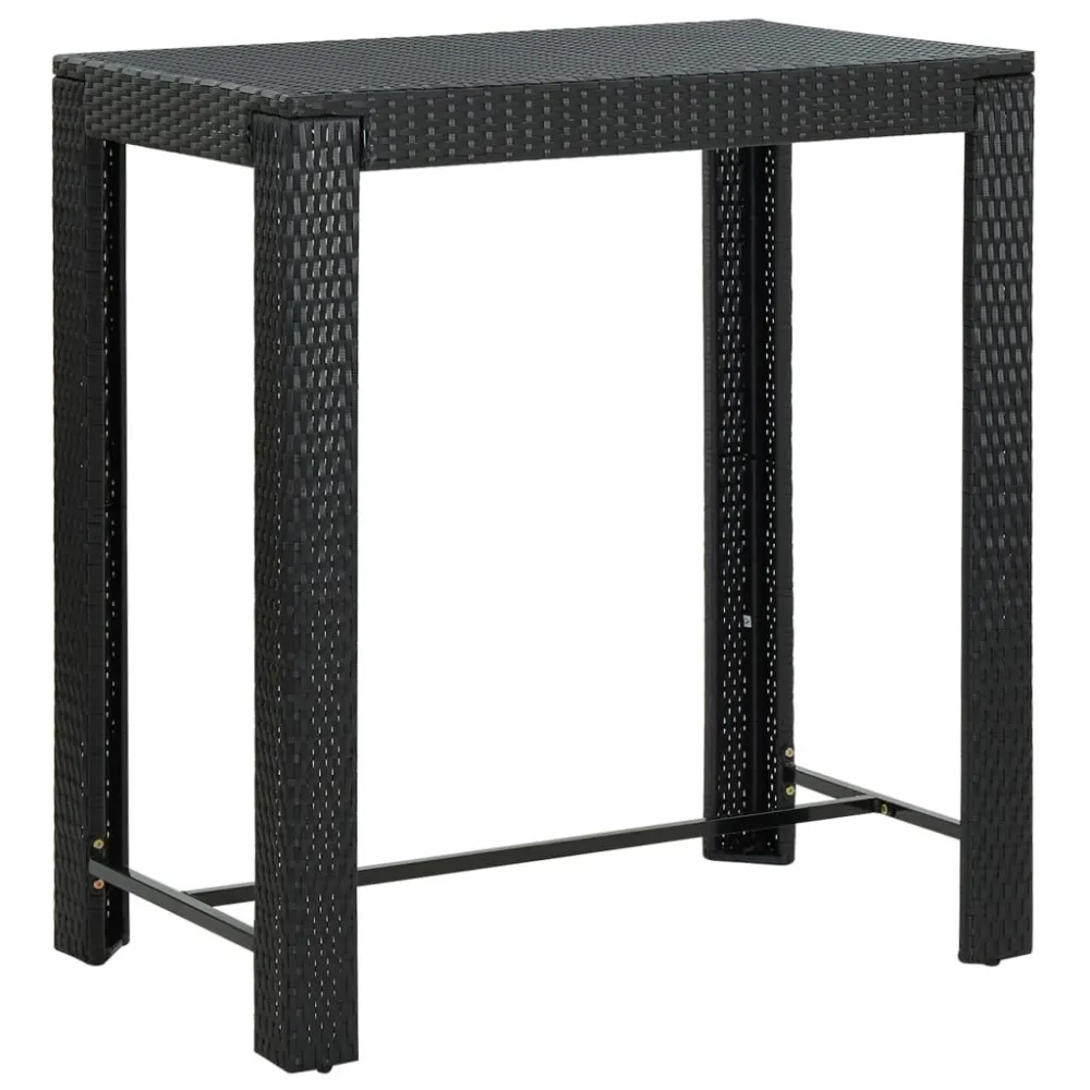 Mesa de bar para jardim 100x60,5x110,5 cm vime PE preto | Montagem Rápida