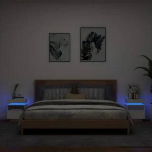 Armário de Casal Mesas de cabeceira com luzes LED 2 peças 40x39x48,5 cm branco