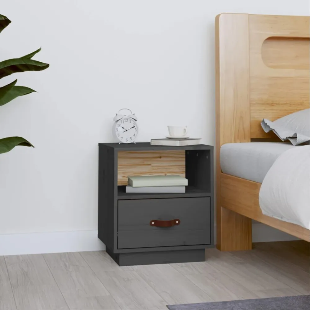 Cama Articulada Mesa de cabeceira 40x34x45 cm madeira de pinho maciç cinza
