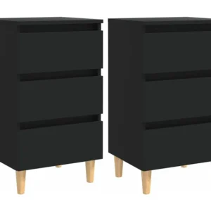 Cama Articulada Mesas de cabeceira com pernas de madeira 2peças 40x35x69cm preto