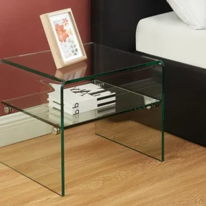 Cama com Cabeceira Mesa de cabeceira com um nicho em vidro temperado STILEOS