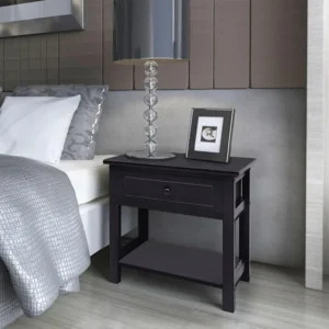 Cama com Cabeceira Mesas de cabeceira, 2 peças, madeira, preto