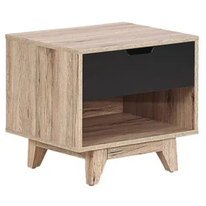 Cômoda Organizadora Mesa de cabeceira com 1 gaveta em madeira clara e preto SPENCER