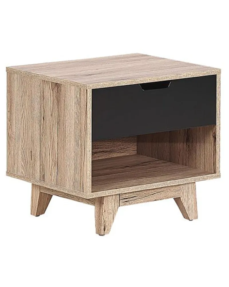 Cômoda Organizadora Mesa de cabeceira com 1 gaveta em madeira clara e preto SPENCER