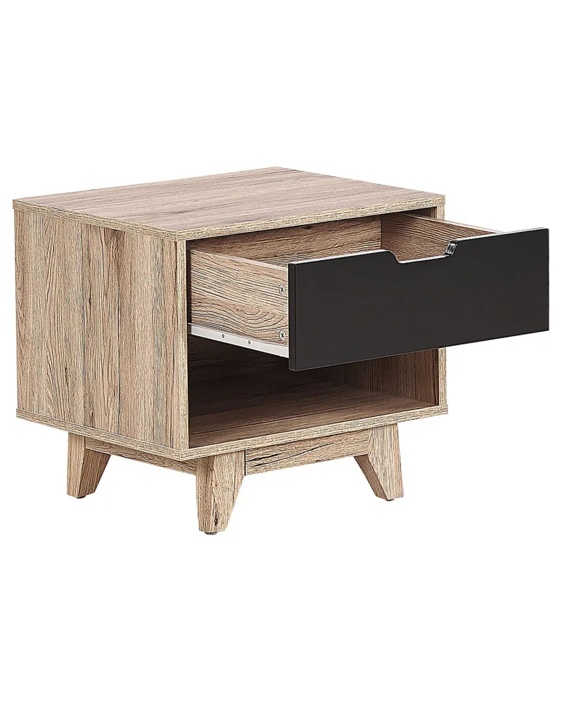 Cômoda Organizadora Mesa de cabeceira com 1 gaveta em madeira clara e preto SPENCER