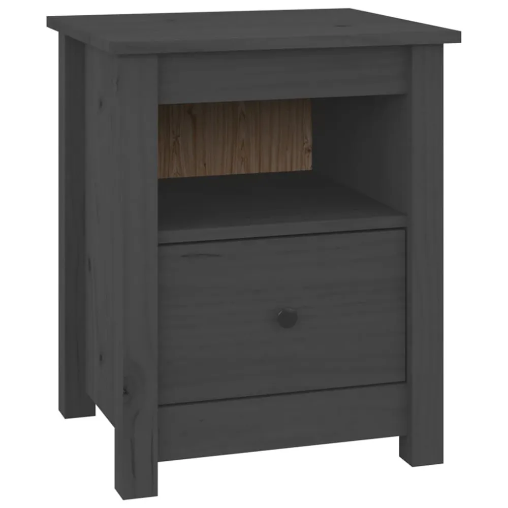 Conjunto Completo para Quarto Mesa de cabeceira 40x35x49 cm madeira de pinho maciç cinza