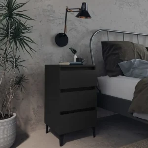 Conjunto Completo para Quarto Mesa de cabeceira com pernas de metálico 40x35x69 cm preto