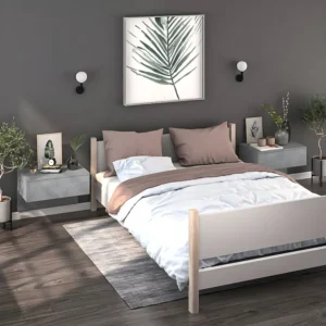 Conjunto Completo para Quarto Mesas de cabeceira montagem na parede 2 peças cinzento cimento