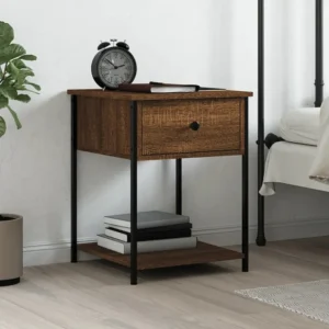 Design de Luxo Mesa cabeceira 44x45x58 cm derivados madeira carvalho castanho