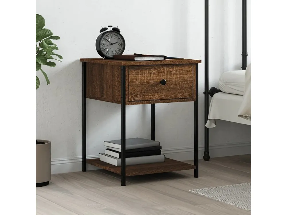 Design de Luxo Mesa cabeceira 44x45x58 cm derivados madeira carvalho castanho