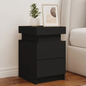 Ergonômico Mesas de cabeceira com luzes LED 2 peças 35x39x55 cm preto