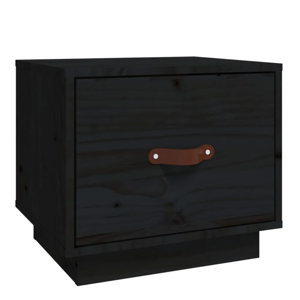 Mesa de cabeceira 40x34x35 cm madeira de pinho maciç preto com Cabideiro Incluso