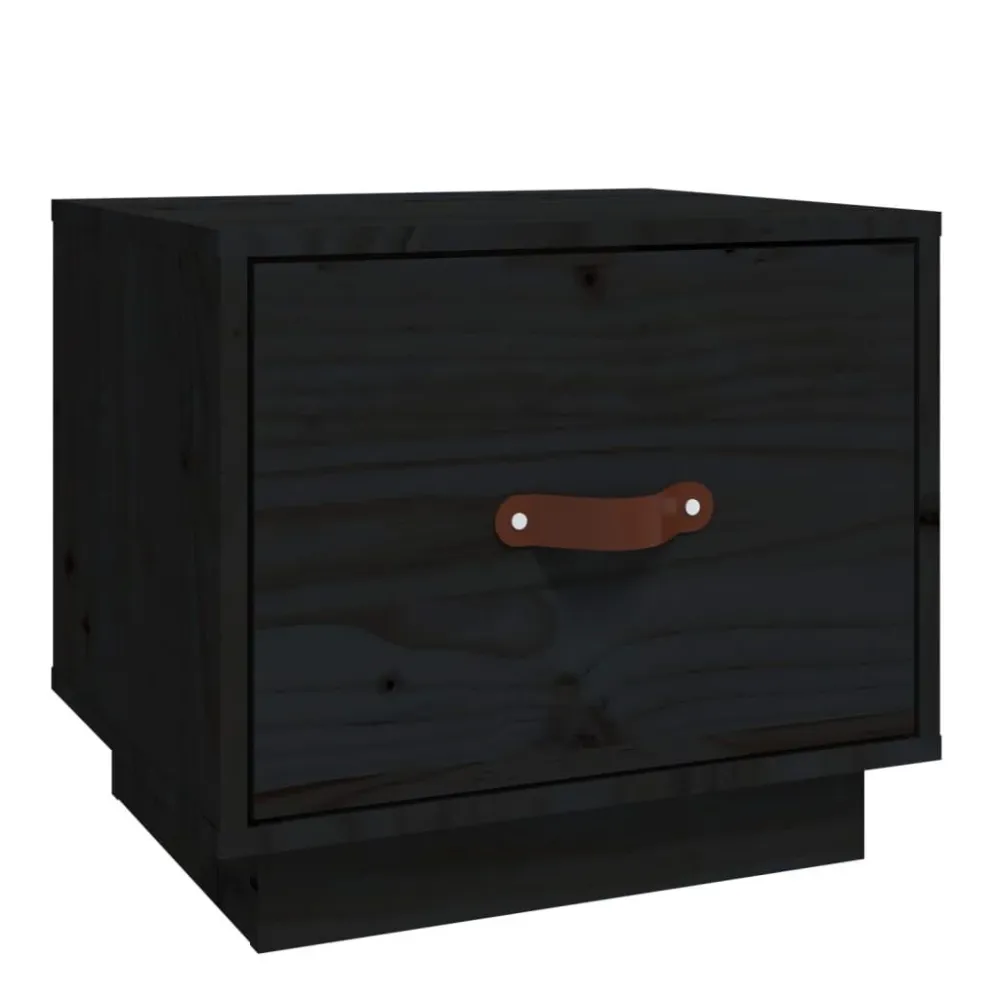 Mesa de cabeceira 40x34x35 cm madeira de pinho maciç preto com Cabideiro Incluso