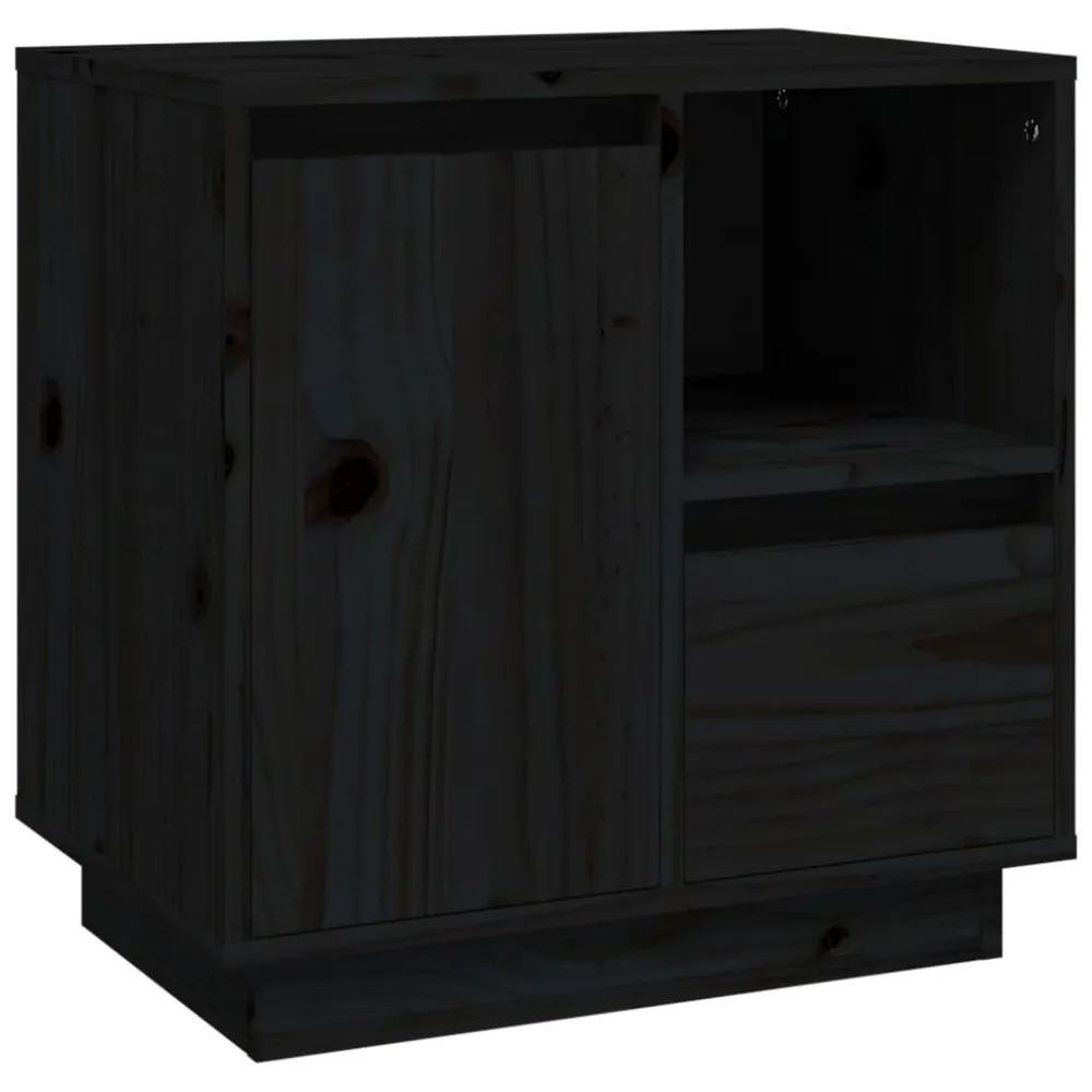 Mesa de cabeceira 50x34x50 cm madeira de pinho maciç preto com Cabideiro Incluso