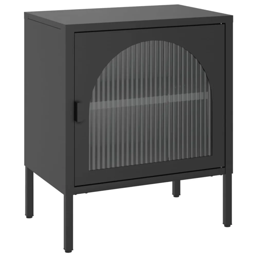 Mesa de cabeceira 50x35x60 cm vidro e ço preto com Gavetas de Armazenamento