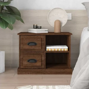 Mesa de cabeceira 60x35,5x45 cm cor carvalho castanho com Gavetas de Armazenamento