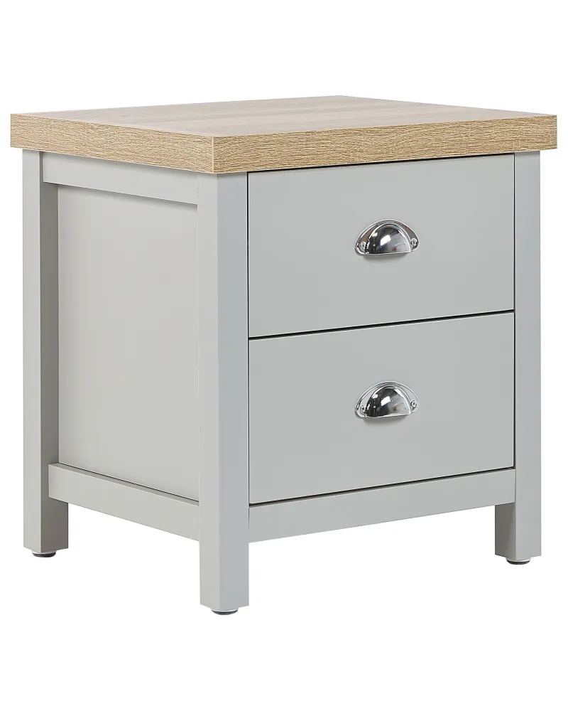 Mesa de cabeceira com 2 gaveta cinzenta CLIO com Pés Ajustáveis