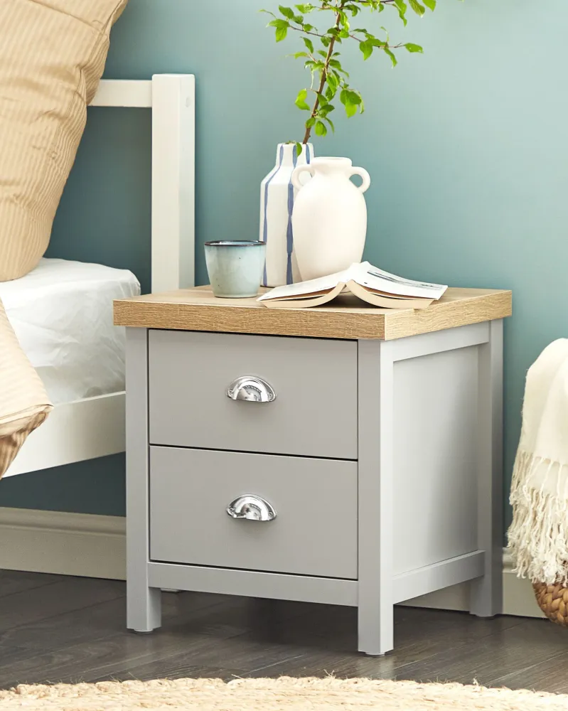 Mesa de cabeceira com 2 gaveta cinzenta CLIO com Pés Ajustáveis