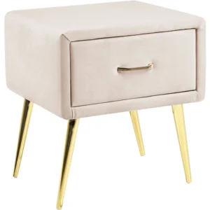 Mesa de cabeceira com 1 gaveta em veludo creme FLAYAT Tecido Resistente