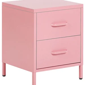 Mesa de cabeceira com 2 gavetas em metálico rosa MALAVI em Pinho Natural