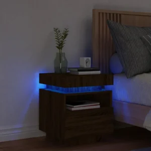 Mesa de cabeceira com LEDs 40x39x48,5 cm carvalho castanho Fácil Montagem