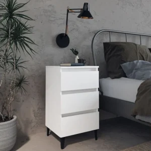 Mesa de cabeceira com pernas em metálico 40x35x69 cm branco
