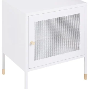 Mesa de cabeceira com 1 porta em metálico branco OSSETT Medidas Queen Size
