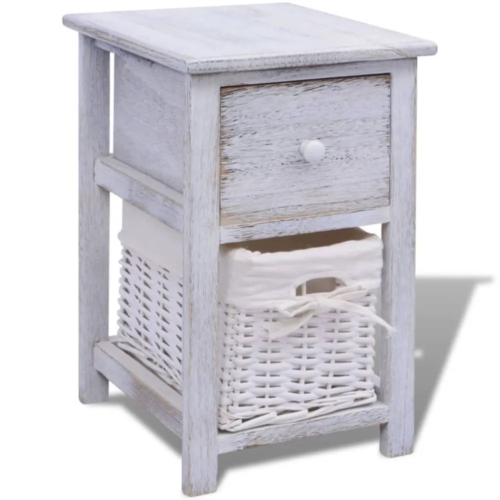 Mesa de cabeceira em madeira branco com Gavetas de Armazenamento