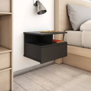 Mesa de cabeceira suspensa 40x31x27 cm derivados madeira preto em Pinho Natural