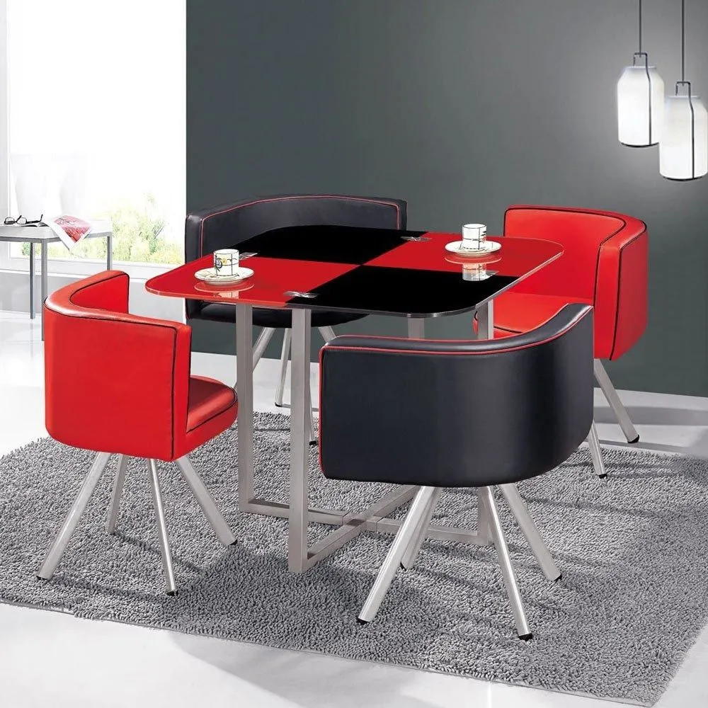 Mesa e cadeiras Mosaico 90 Vermelho e Preto Edição com Espelho