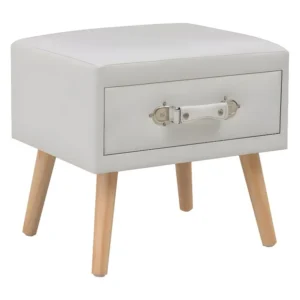 Mesa-de-cabeceira 40x35x40 cm couro artificial branco Fácil Montagem