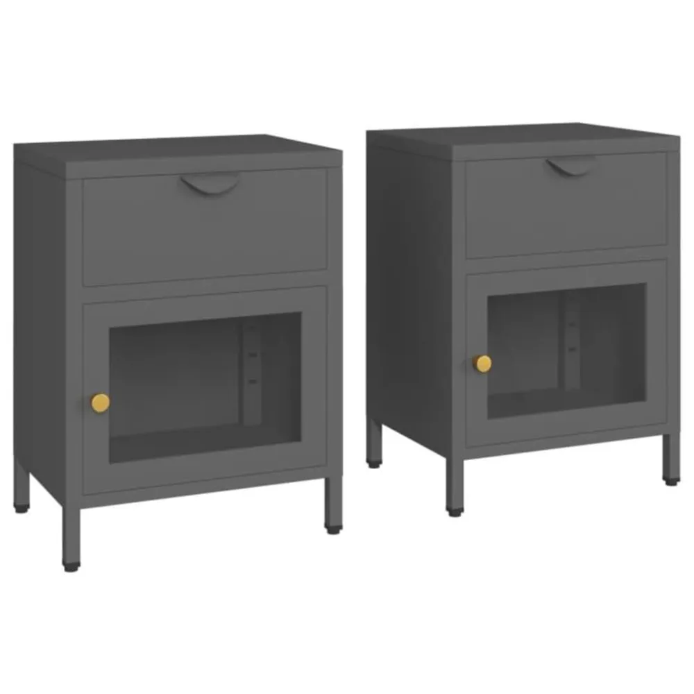 Mesas de cabeceira 2 pcs 40x30x54,5 cm vidro e ço antracite com Pés Ajustáveis