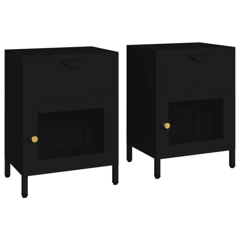 Mesas de cabeceira 2 pcs 40x30x54,5 cm vidro e ço preto para Organização de Roupas
