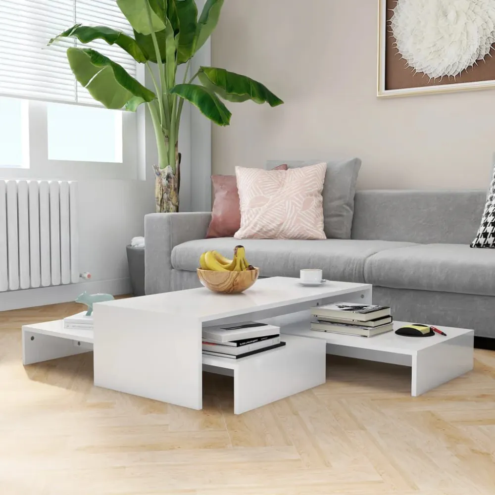 Conjunto de mesas de centro 100x100x26,5 cm branco luminoso