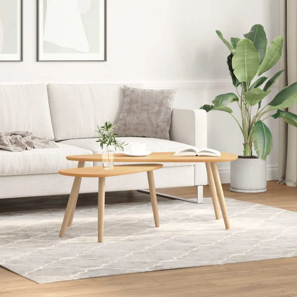 Conjunto mesas de centro 2 pcs pinho maciço castanho com Base em Pedra Artificial