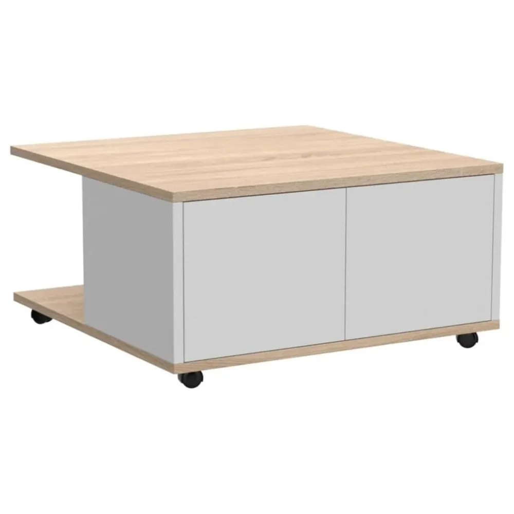 FMD Mesa centro móvel 70x70x36cm carvalho e branco luminoso com Ajuste de Altura