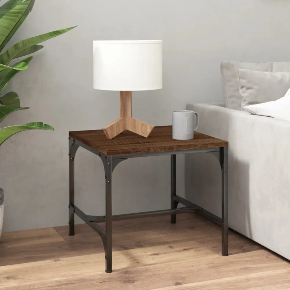 Mesa de apoio 40x40x35 cm derivados madeira carvalho castanho | Montagem Rápida