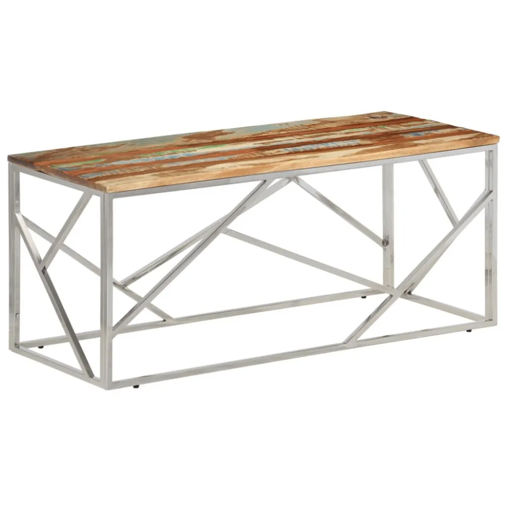 Mesa de Bistrô Mesa centro ço inoxidável/madeira recuperada maciç prateado