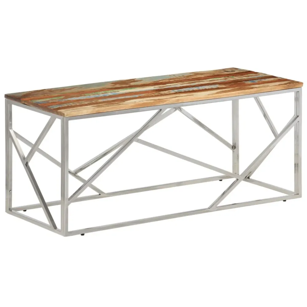 Mesa de Bistrô Mesa centro ço inoxidável/madeira recuperada maciç prateado