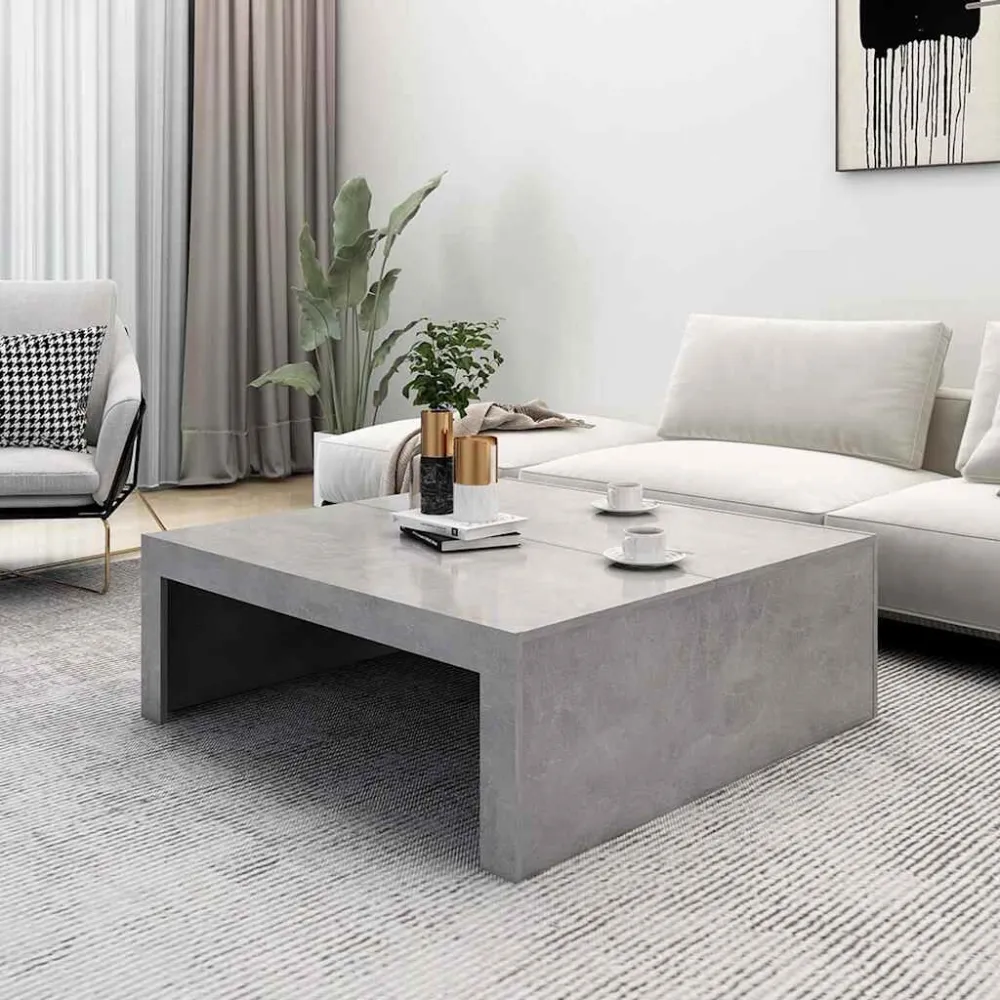 Mesa de Canto para Mesa de centro 100x100x35 cm derivados madeira cinzento cimento