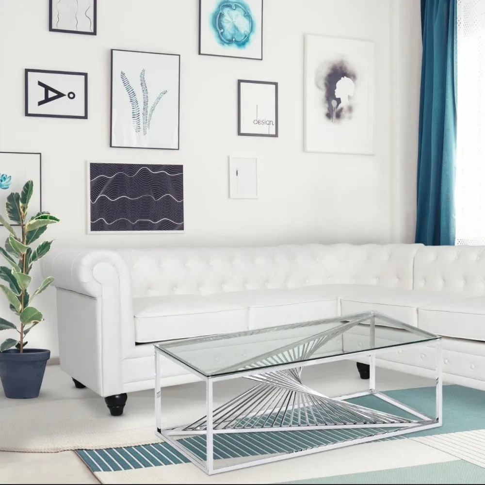 Mesa de Canto para Mesa de centro Britannia em Vidro Transparente e Pés Prateados.