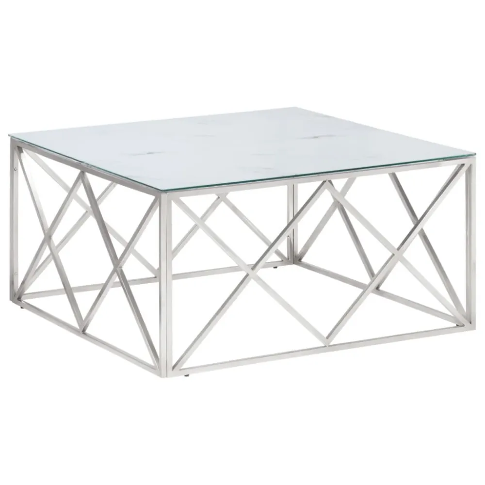 Mesa de Canto para Mesa de centro ço inoxidável e vidro temperado prateado