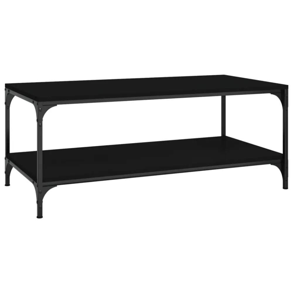 Mesa de centro 100x50x40 cm derivados de madeira preto com Base em Pedra Artificial