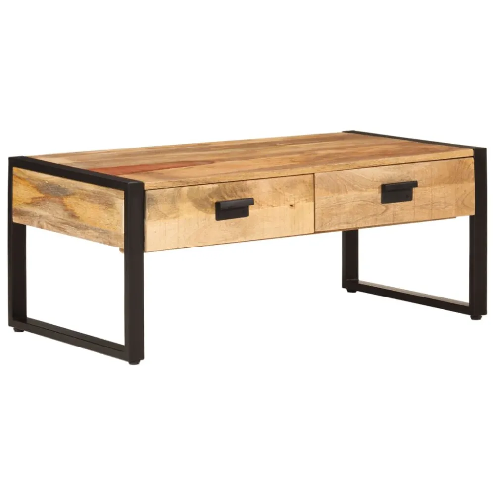 Mesa de centro 100x54x40 cm madeira de mangueira maciç e ferro com Ajuste de Altura