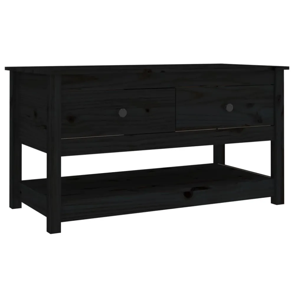 Mesa de centro 102x49x55 cm pinho maciço preto com Base em Pedra Artificial