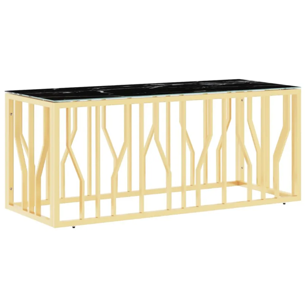 Mesa de centro 110x45x45 cm ço inoxidável e vidro dourado para Churrasqueiras e Áreas de Lazer