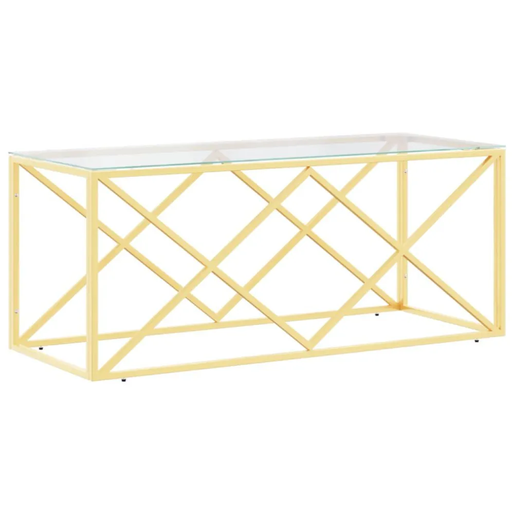 Mesa de centro 110x45x45 cm ço inoxidável e vidro em Madeira de Eucalipto