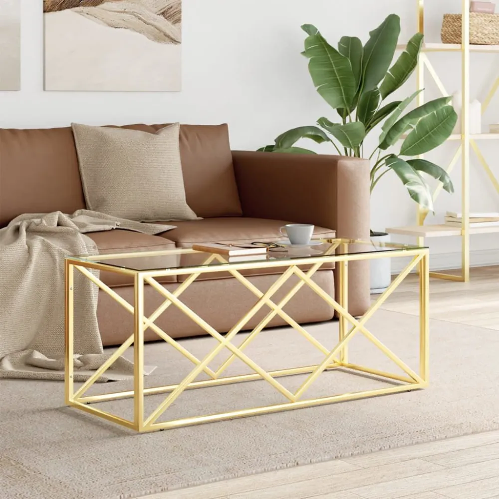 Mesa de centro 110x45x45 cm ço inoxidável e vidro em Madeira de Eucalipto
