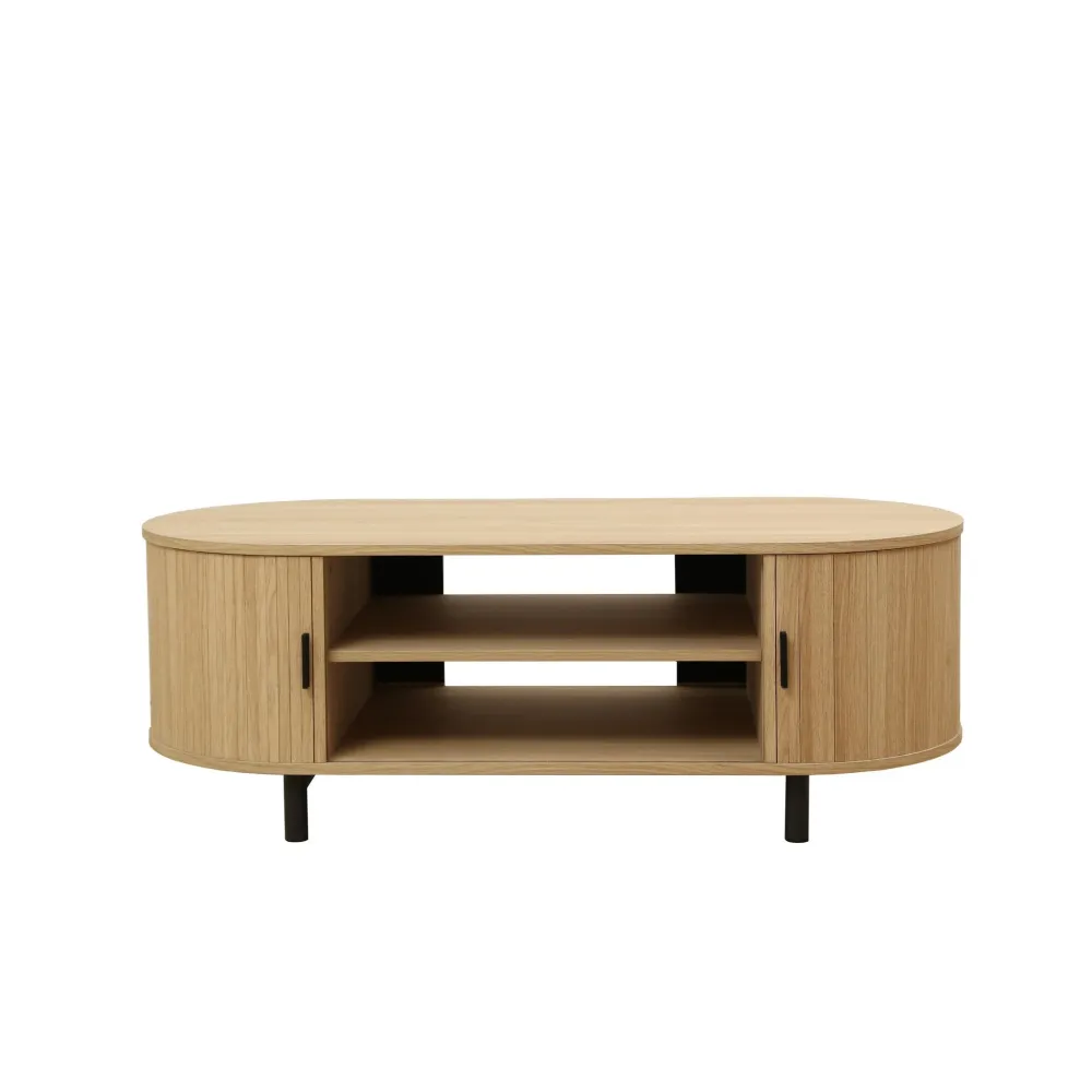 Mesa Centro 120cm Canelado Orgânico Story com Vidro Temperado