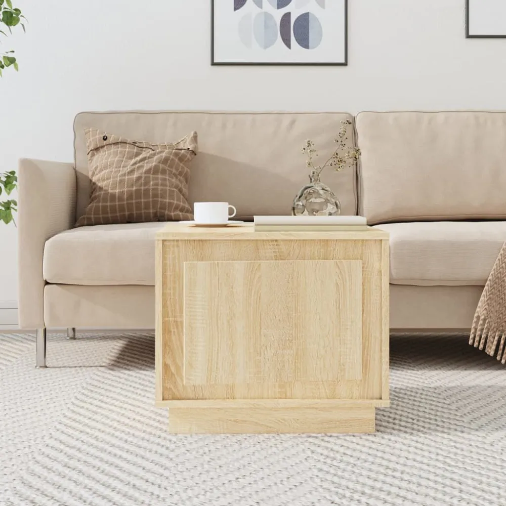 Mesa de centro 51x50x44 cm derivados madeira carvalho sonoma com Base em Pedra Artificial